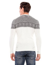 weißer und schwarzer bedruckter Pullover mit einem Rundhalsausschnitt von Cipo & Baxx