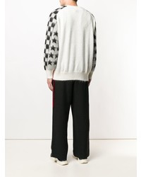 weißer und schwarzer bedruckter Pullover mit einem Rundhalsausschnitt von Facetasm