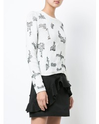 weißer und schwarzer bedruckter Pullover mit einem Rundhalsausschnitt von Saint Laurent