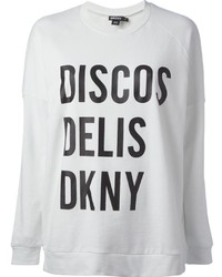 weißer und schwarzer bedruckter Pullover mit einem Rundhalsausschnitt von DKNY