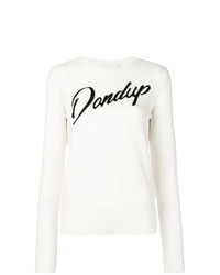 weißer und schwarzer bedruckter Pullover mit einem Rundhalsausschnitt von Dondup