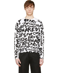 weißer und schwarzer bedruckter Pullover mit einem Rundhalsausschnitt von DSQUARED2