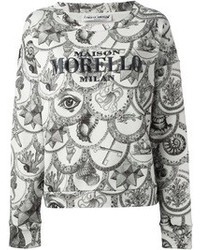 weißer und schwarzer bedruckter Pullover mit einem Rundhalsausschnitt von Frankie Morello