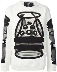 weißer und schwarzer bedruckter Pullover mit einem Rundhalsausschnitt von Hood by Air