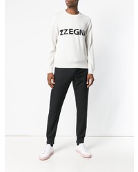 weißer und schwarzer bedruckter Pullover mit einem Rundhalsausschnitt von Z Zegna