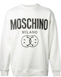 weißer und schwarzer bedruckter Pullover mit einem Rundhalsausschnitt von Moschino