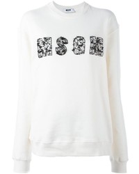 weißer und schwarzer bedruckter Pullover mit einem Rundhalsausschnitt von MSGM