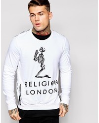 weißer und schwarzer bedruckter Pullover mit einem Rundhalsausschnitt von Religion