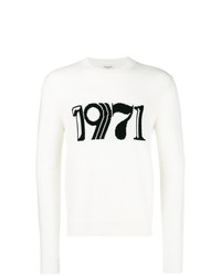weißer und schwarzer bedruckter Pullover mit einem Rundhalsausschnitt von Saint Laurent
