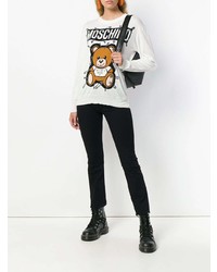 weißer und schwarzer bedruckter Pullover mit einem Rundhalsausschnitt von Moschino