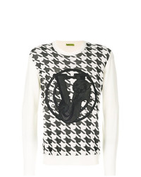 weißer und schwarzer bedruckter Pullover mit einem Rundhalsausschnitt von Versace Jeans