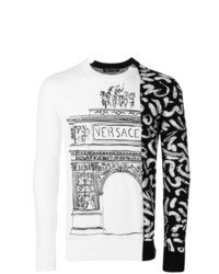 weißer und schwarzer bedruckter Pullover mit einem Rundhalsausschnitt von Versace