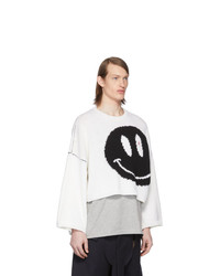 weißer und schwarzer bedruckter Pullover mit einem Rundhalsausschnitt von Raf Simons