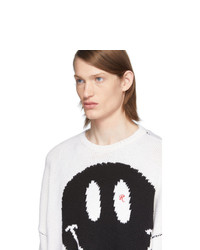 weißer und schwarzer bedruckter Pullover mit einem Rundhalsausschnitt von Raf Simons
