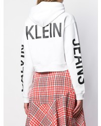 weißer und schwarzer bedruckter Pullover mit einer Kapuze von Calvin Klein Jeans