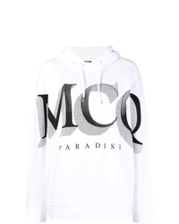 weißer und schwarzer bedruckter Pullover mit einer Kapuze von McQ Alexander McQueen
