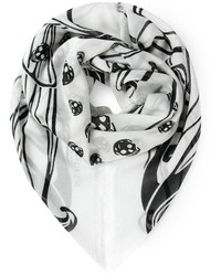 weißer und schwarzer bedruckter Schal von Alexander McQueen