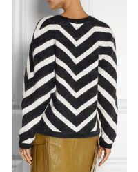 weißer und schwarzer Pullover mit einem Rundhalsausschnitt mit Chevron-Muster von Balmain