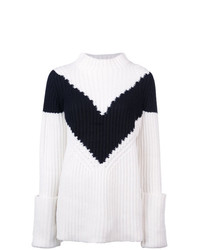 weißer und schwarzer Pullover mit einem Rundhalsausschnitt mit Chevron-Muster von Derek Lam