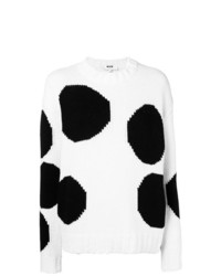 weißer und schwarzer gepunkteter Pullover mit einem Rundhalsausschnitt von MSGM