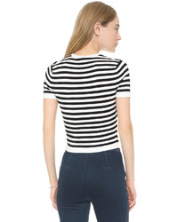 weißer und schwarzer horizontal gestreifter kurzer Pullover von DKNY
