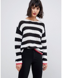 weißer und schwarzer horizontal gestreifter Oversize Pullover von Pieces