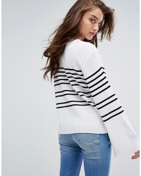 weißer und schwarzer horizontal gestreifter Oversize Pullover von Boohoo
