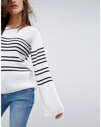 weißer und schwarzer horizontal gestreifter Oversize Pullover von Boohoo