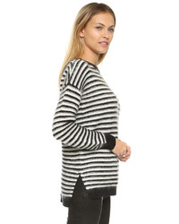 weißer und schwarzer horizontal gestreifter Oversize Pullover von Rebecca Minkoff