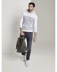 weißer und schwarzer horizontal gestreifter Pullover mit einem Kapuze von Tom Tailor