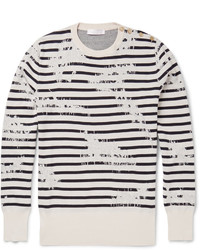 weißer und schwarzer horizontal gestreifter Pullover mit einem Rundhalsausschnitt von Alexander McQueen