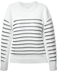 weißer und schwarzer horizontal gestreifter Pullover mit einem Rundhalsausschnitt von Alexander Wang