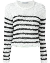 weißer und schwarzer horizontal gestreifter Pullover mit einem Rundhalsausschnitt von Alexander Wang