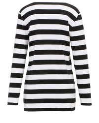 weißer und schwarzer horizontal gestreifter Pullover mit einem Rundhalsausschnitt von Anna Aura