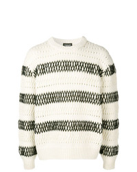 weißer und schwarzer horizontal gestreifter Pullover mit einem Rundhalsausschnitt von Calvin Klein 205W39nyc