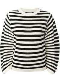weißer und schwarzer horizontal gestreifter Pullover mit einem Rundhalsausschnitt von Chloé