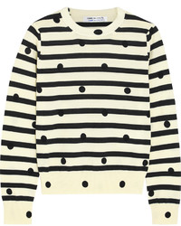 weißer und schwarzer horizontal gestreifter Pullover mit einem Rundhalsausschnitt von Comme des Garcons