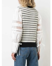 weißer und schwarzer horizontal gestreifter Pullover mit einem Rundhalsausschnitt von Sea