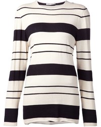 weißer und schwarzer horizontal gestreifter Pullover mit einem Rundhalsausschnitt von Denis Colomb