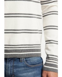 weißer und schwarzer horizontal gestreifter Pullover mit einem Rundhalsausschnitt von Dreimaster