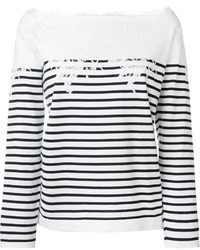 weißer und schwarzer horizontal gestreifter Pullover mit einem Rundhalsausschnitt von Ermanno Scervino