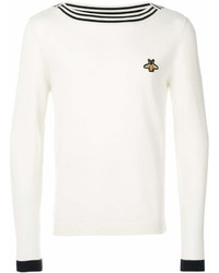 weißer und schwarzer horizontal gestreifter Pullover mit einem Rundhalsausschnitt von Gucci