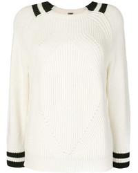 weißer und schwarzer horizontal gestreifter Pullover mit einem Rundhalsausschnitt von I'M Isola Marras