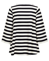 weißer und schwarzer horizontal gestreifter Pullover mit einem Rundhalsausschnitt von JETTE