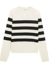 weißer und schwarzer horizontal gestreifter Pullover mit einem Rundhalsausschnitt von Jil Sander