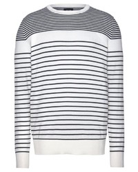 weißer und schwarzer horizontal gestreifter Pullover mit einem Rundhalsausschnitt von Joop Jeans