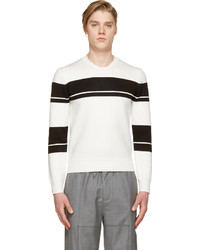 weißer und schwarzer horizontal gestreifter Pullover mit einem Rundhalsausschnitt von Kris Van Assche