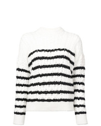 weißer und schwarzer horizontal gestreifter Pullover mit einem Rundhalsausschnitt von Loewe