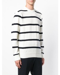 weißer und schwarzer horizontal gestreifter Pullover mit einem Rundhalsausschnitt von Paul & Shark