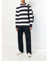 weißer und schwarzer horizontal gestreifter Pullover mit einem Rundhalsausschnitt von Junya Watanabe